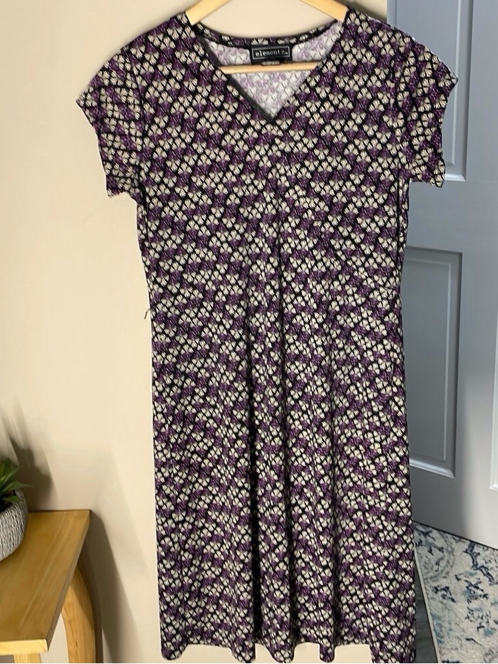 Element Purple Floral V-Neck Midi Dress